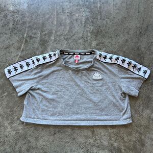 Kappa Grey Omini Logo Taped Short Sleeve Crop Top - Women's XS